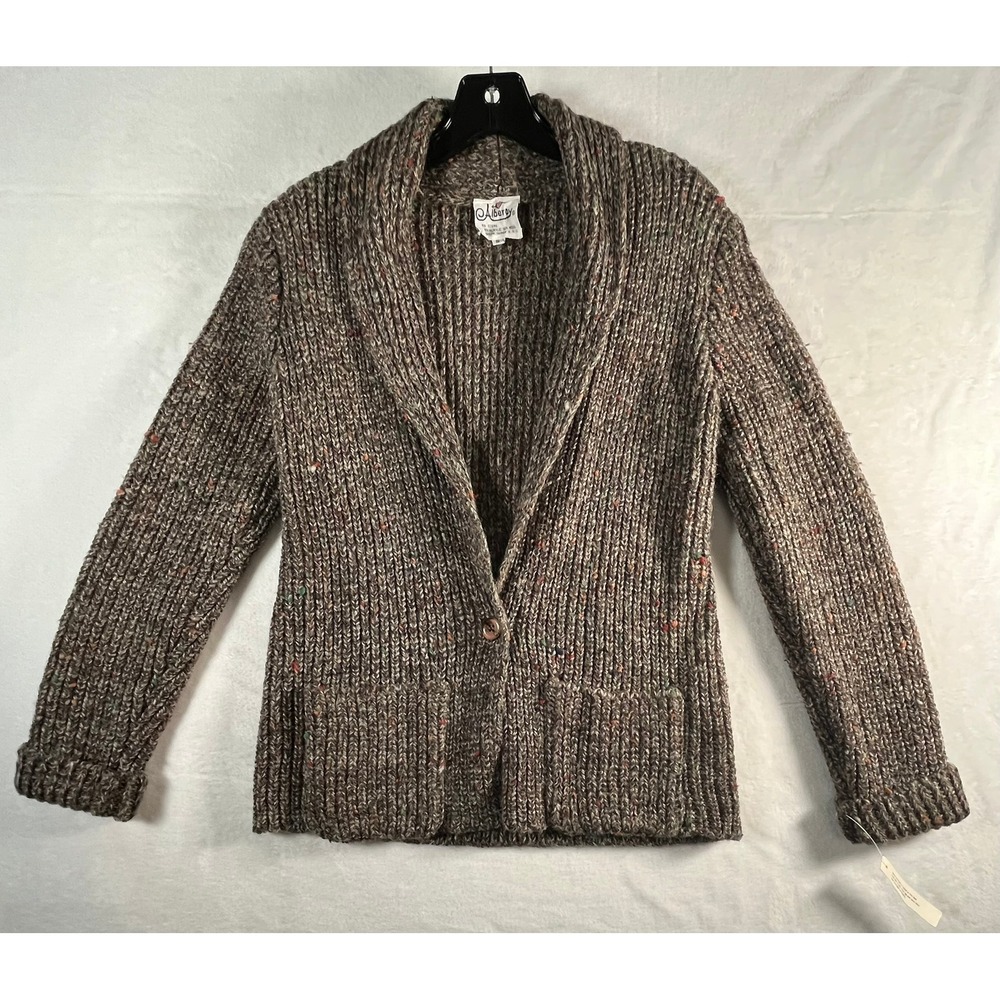 VTG Alberoy Women S Brown Confetti Knit Shawl Collar Cardigan Sweater NOS Thick